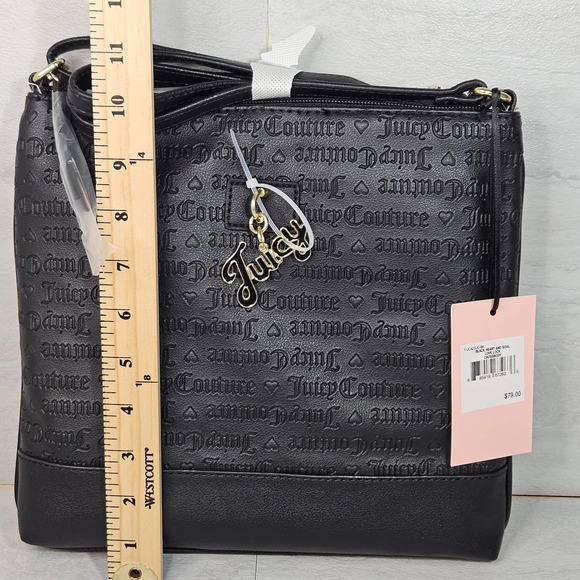 Juicy Couture Crossbody Bag Vegan Leather Black Gothic Print - Picture 5 of 5